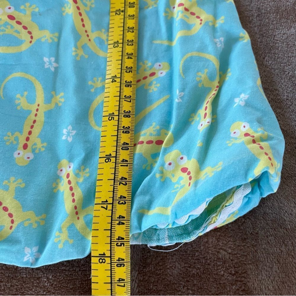 Handmade Little Girls Blue Cotton Crossover Tunic with Yellow Lizard Print Sz4-6 - Picture 9 of 10